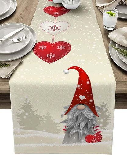 Christmas Gnome Snowflake Love Heart Linen Table Runners Dresser Scarves Decor Reusable Kitchen Dining Table Runner Party Decor
